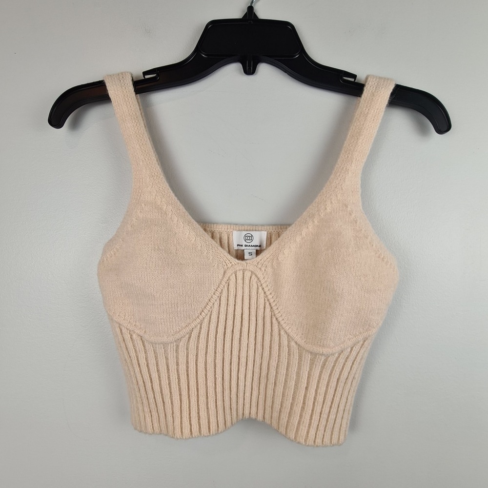 Pink Diamond Women's Cropped Knit Top Small Beige‎ Sweetheart Festival Boho